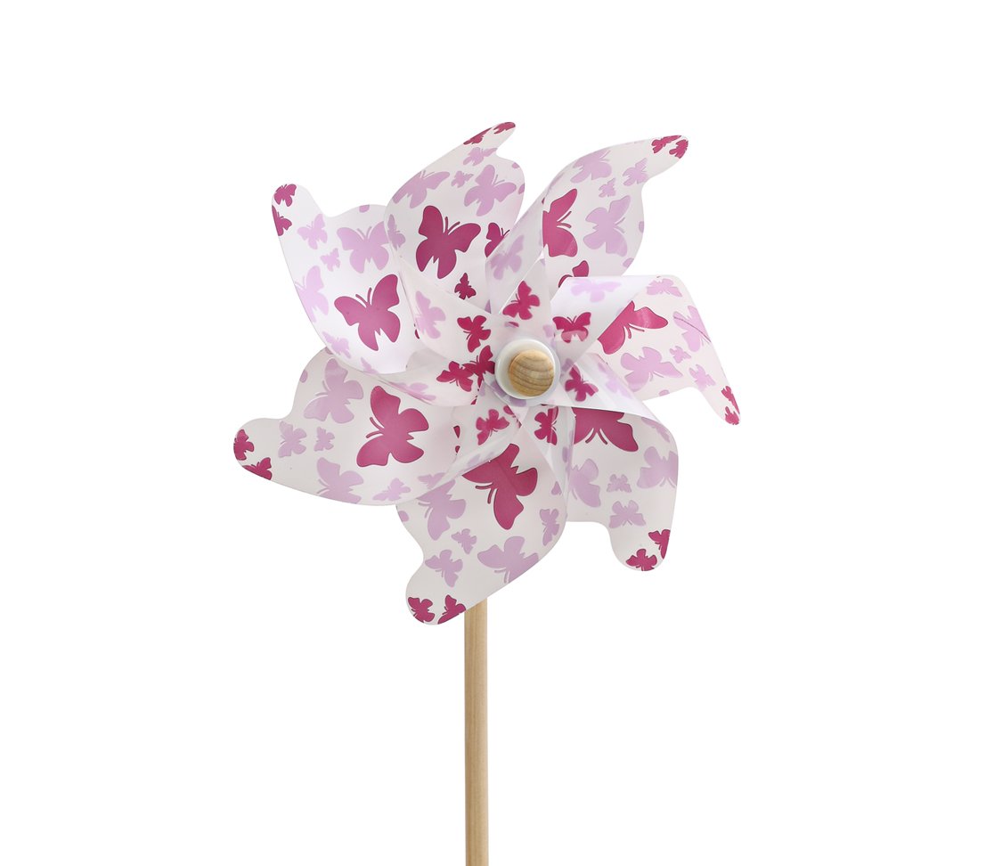 dehner-windrad-schmetterling-gartenstecker-rosa-wei-2er image 2