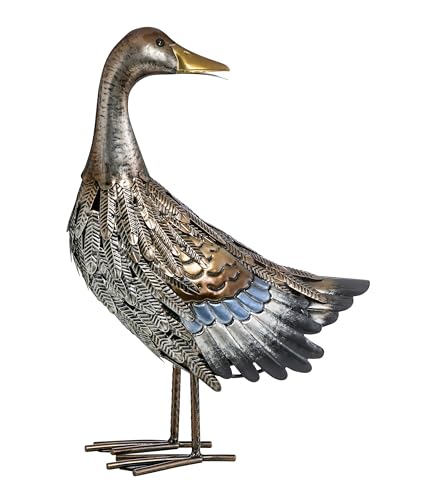dehner-ente-dekofigur-metall-silber-braun-30x44x16 image 3