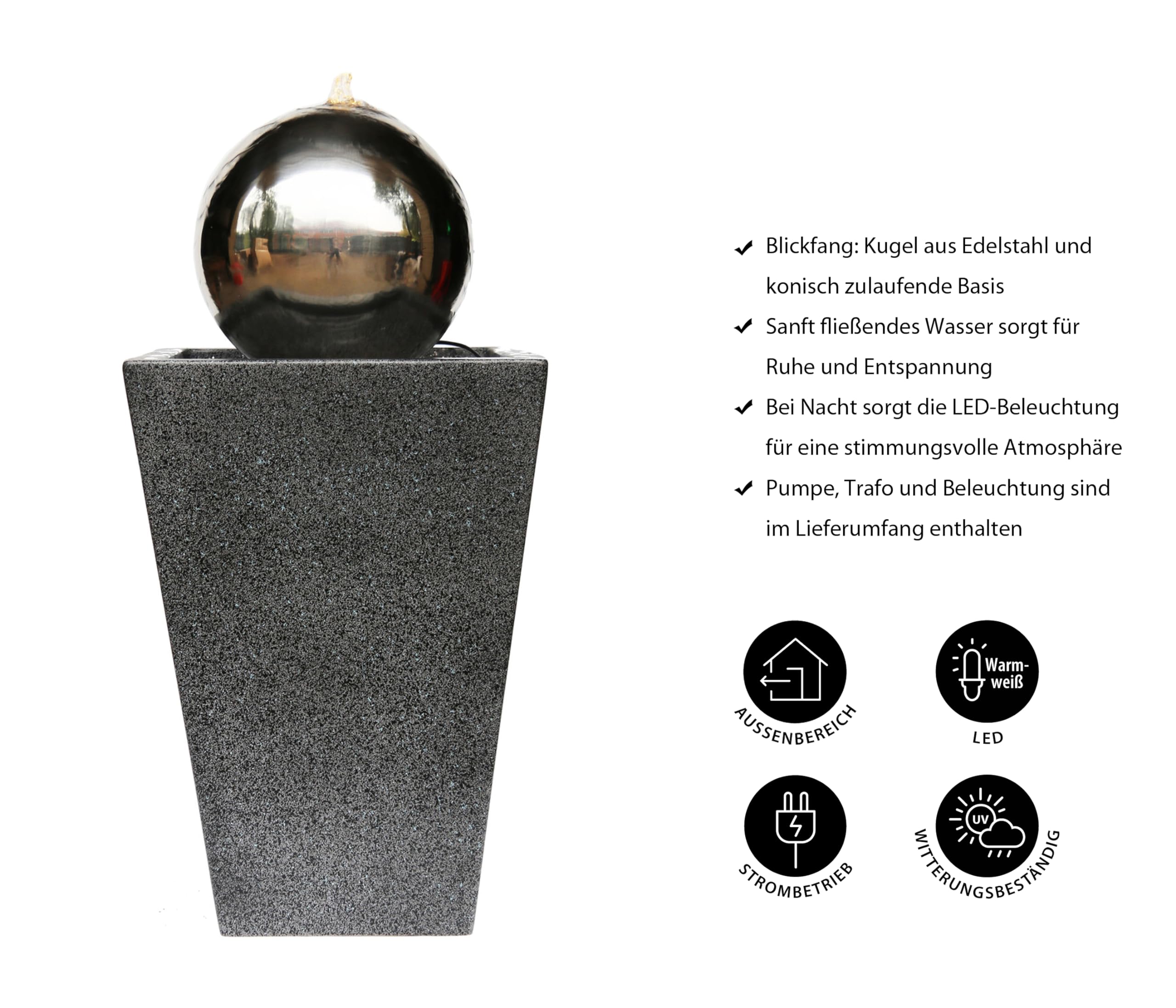 dehner-gartenbrunnen-kioto-led-edelstahl-83-cm-grau-12-l image 2