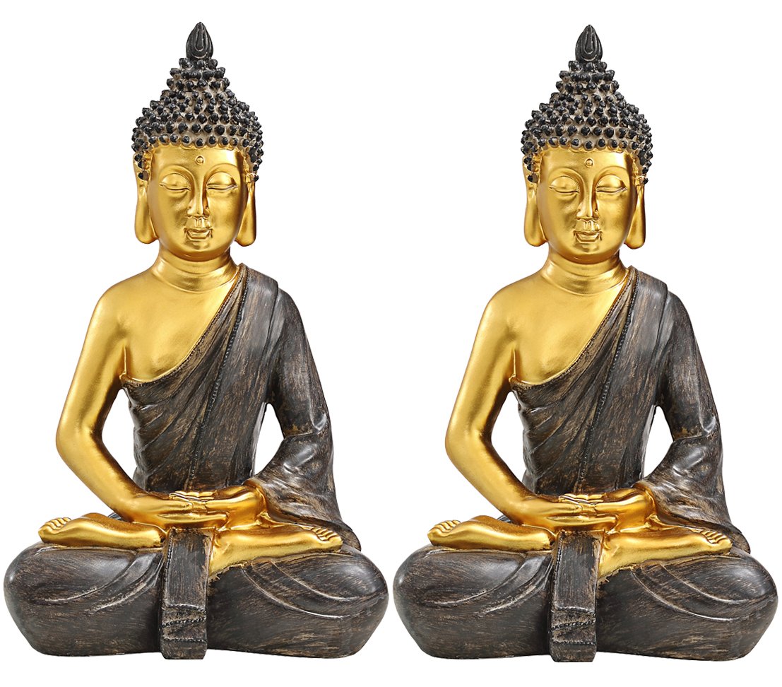 dehner-dekofigur-buddha-gartenfigur-gold-braun-2er-set image 1