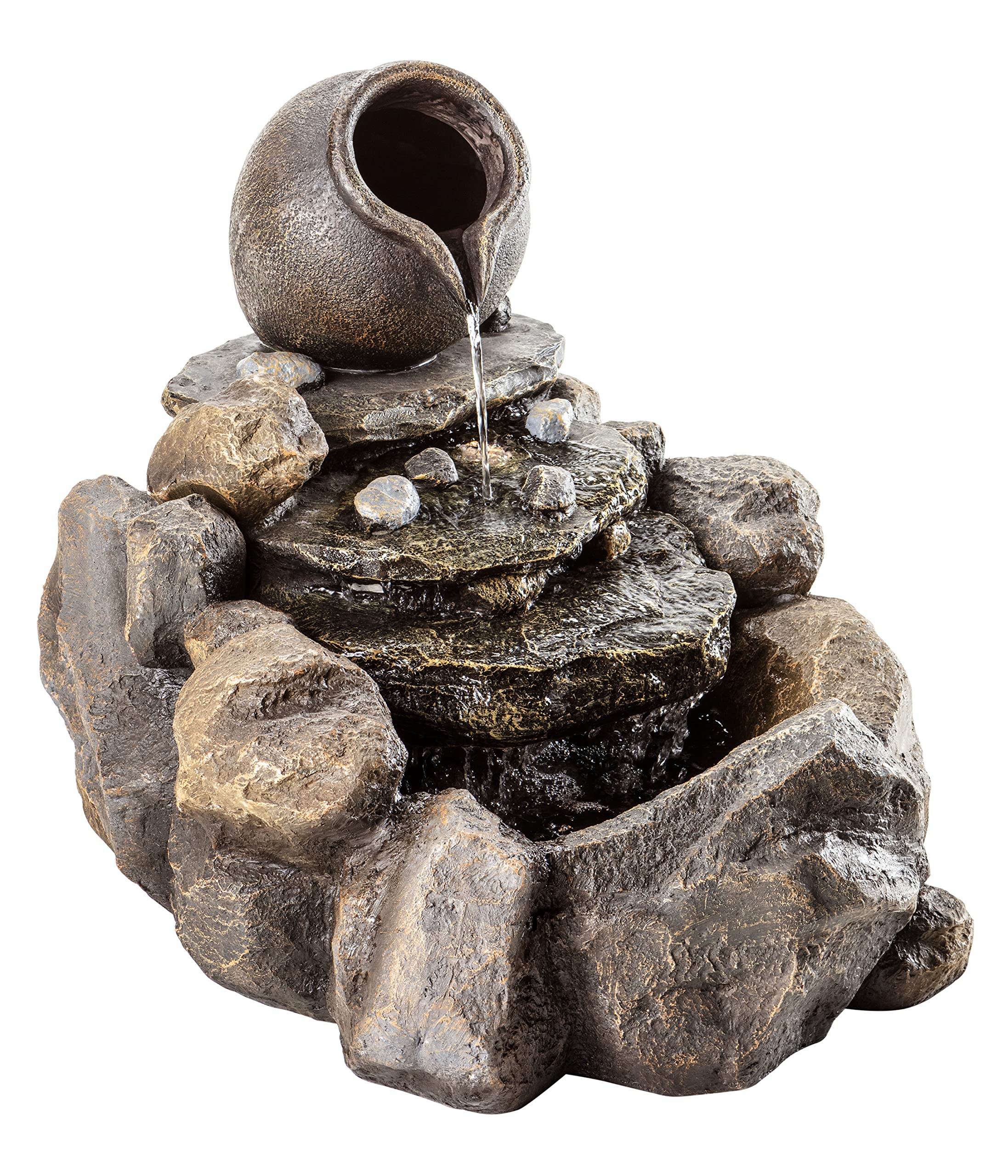 dehner-florero-gartenbrunnen-led-steinoptik-grau-braun image 1