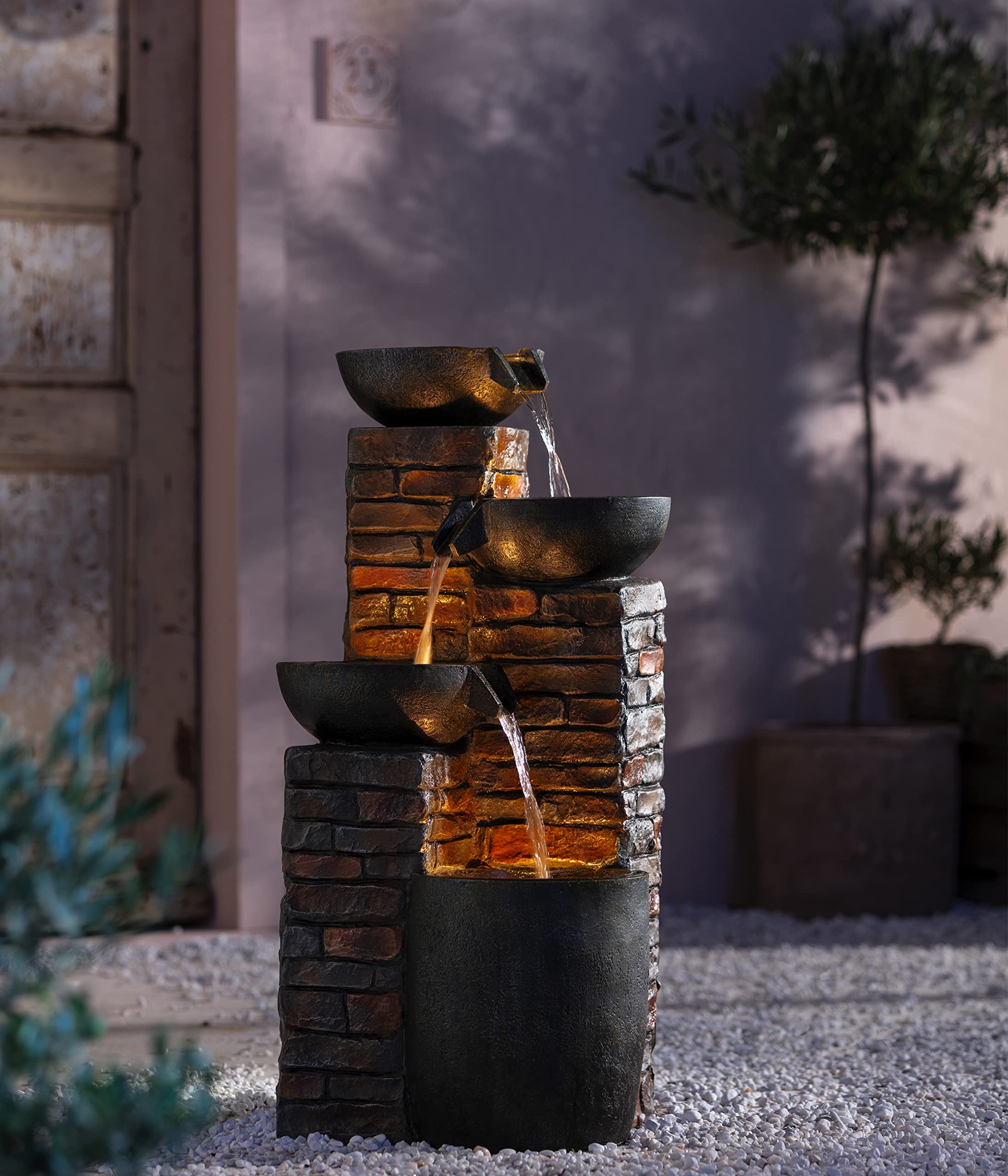 dehner-piatto-gartenbrunnen-mit-led-polyresin-grau-braun image 8