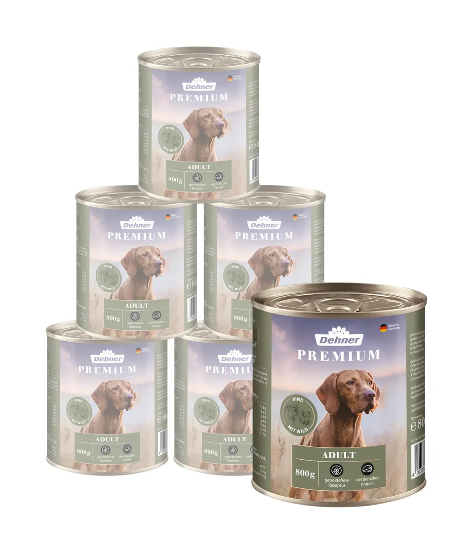 dehner-premium-hundefutter-nassfutter-rind-wild-adult-6x800g image 1