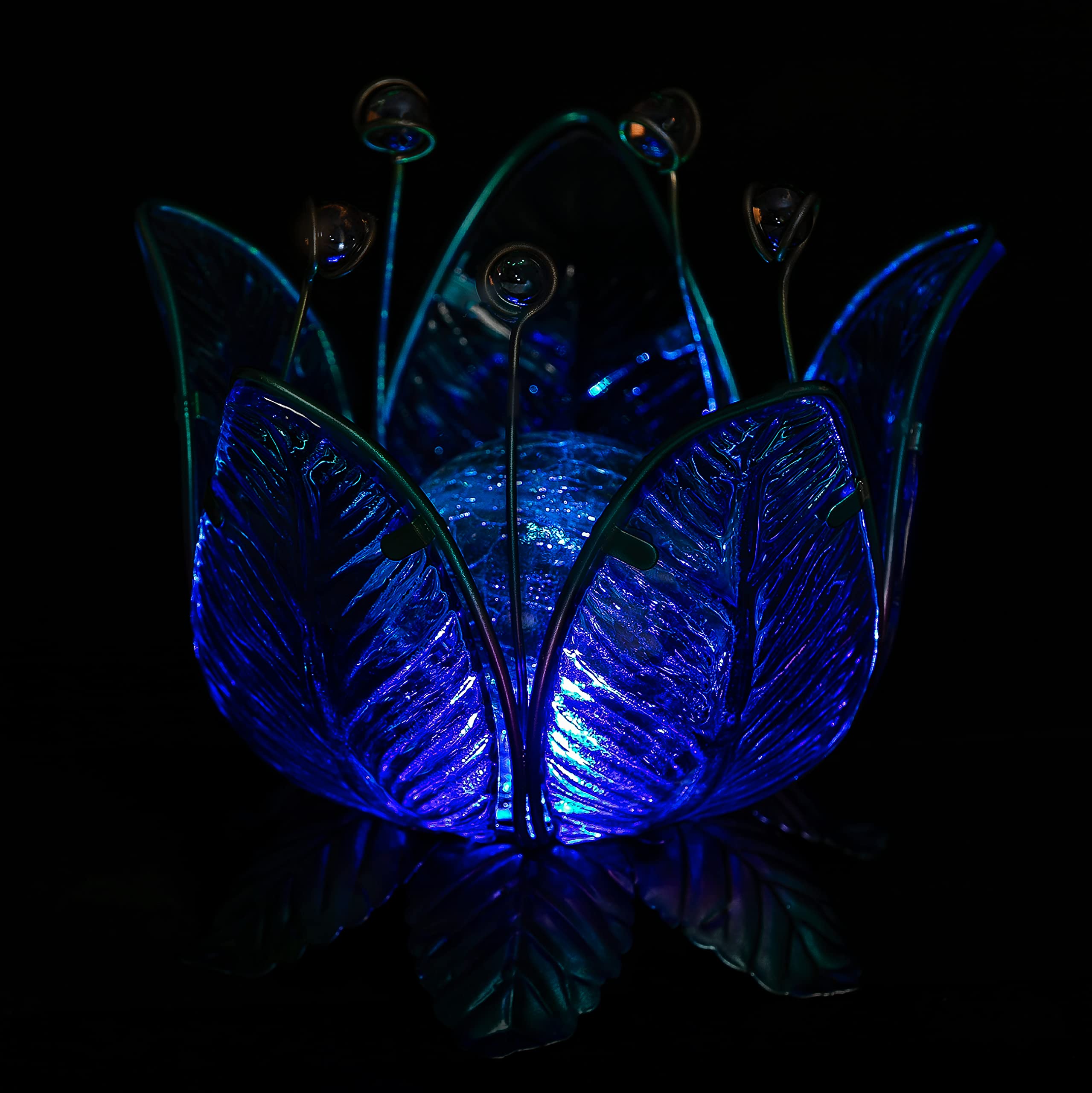 dehner-solarleuchte-lotus-gartenleuchte-blau-metall image 4