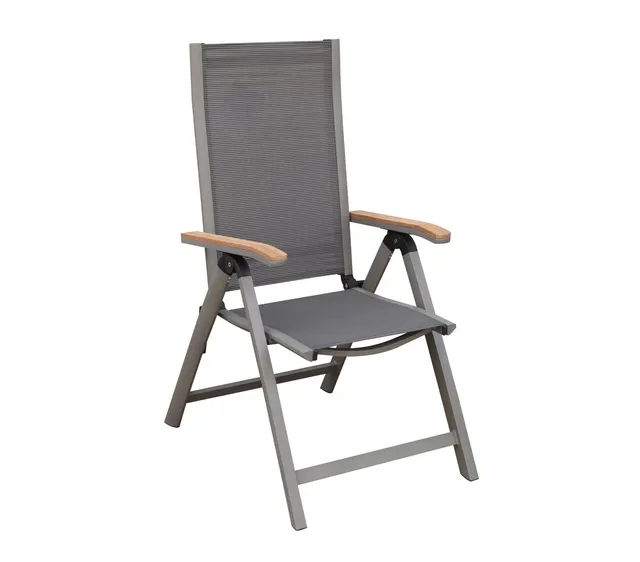 dehner-colmar-klappstuhl-teak-textilene-grau-110x59x73cm image 1