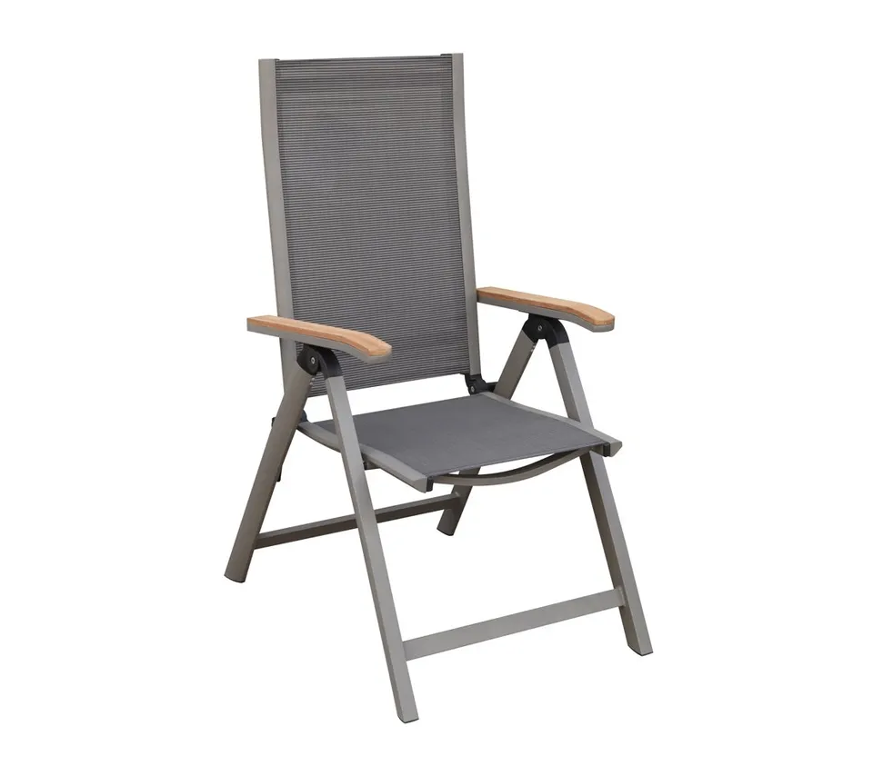 dehner-colmar-klappstuhl-teak-textilene-grau-110x59x73cm image 1