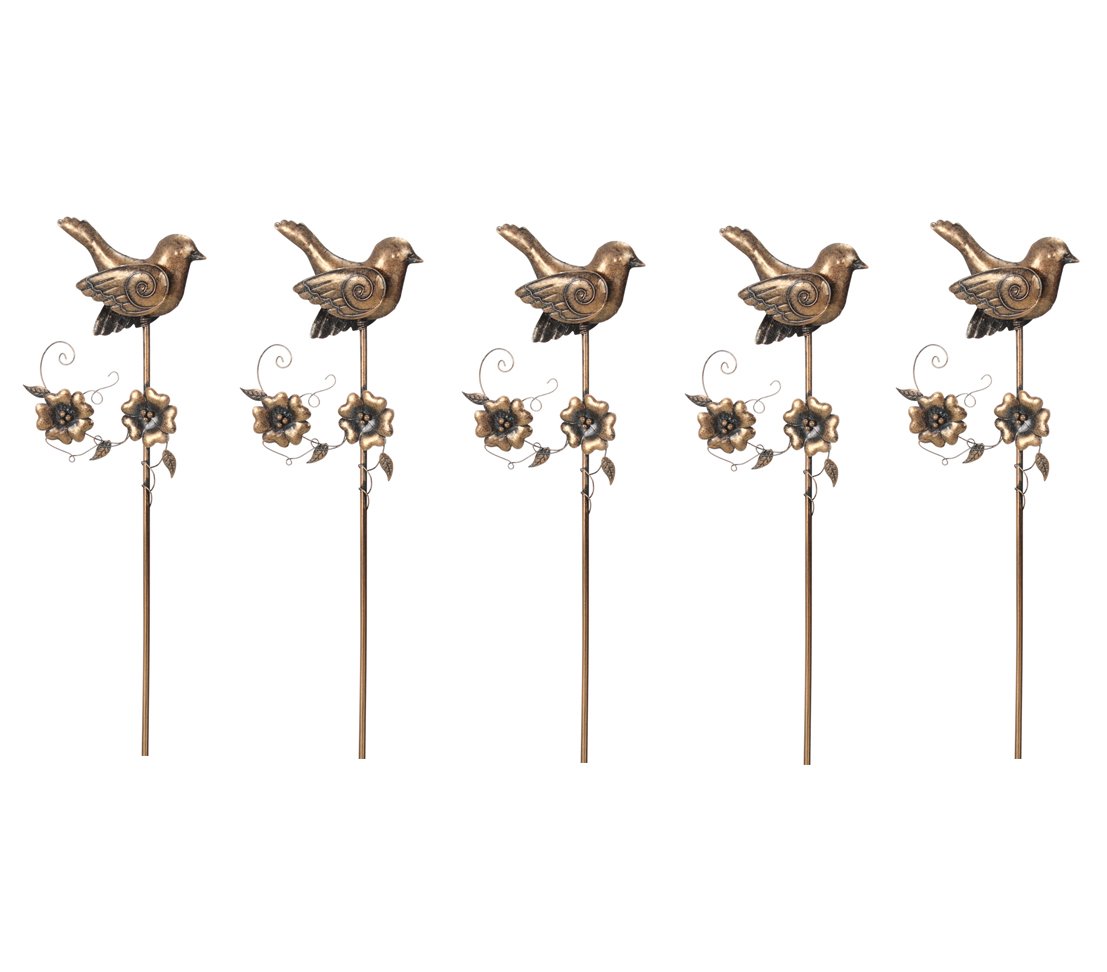 dehner-gartenstab-vogel-5-st-ck-bronze-metall-gartendeko image 1