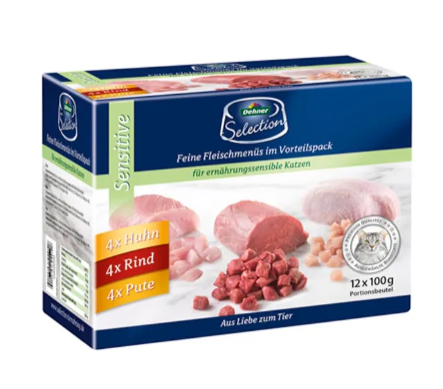 dehner-premium-sensitive-nassfutter-12x100-g-huhn-rind-pute image 1