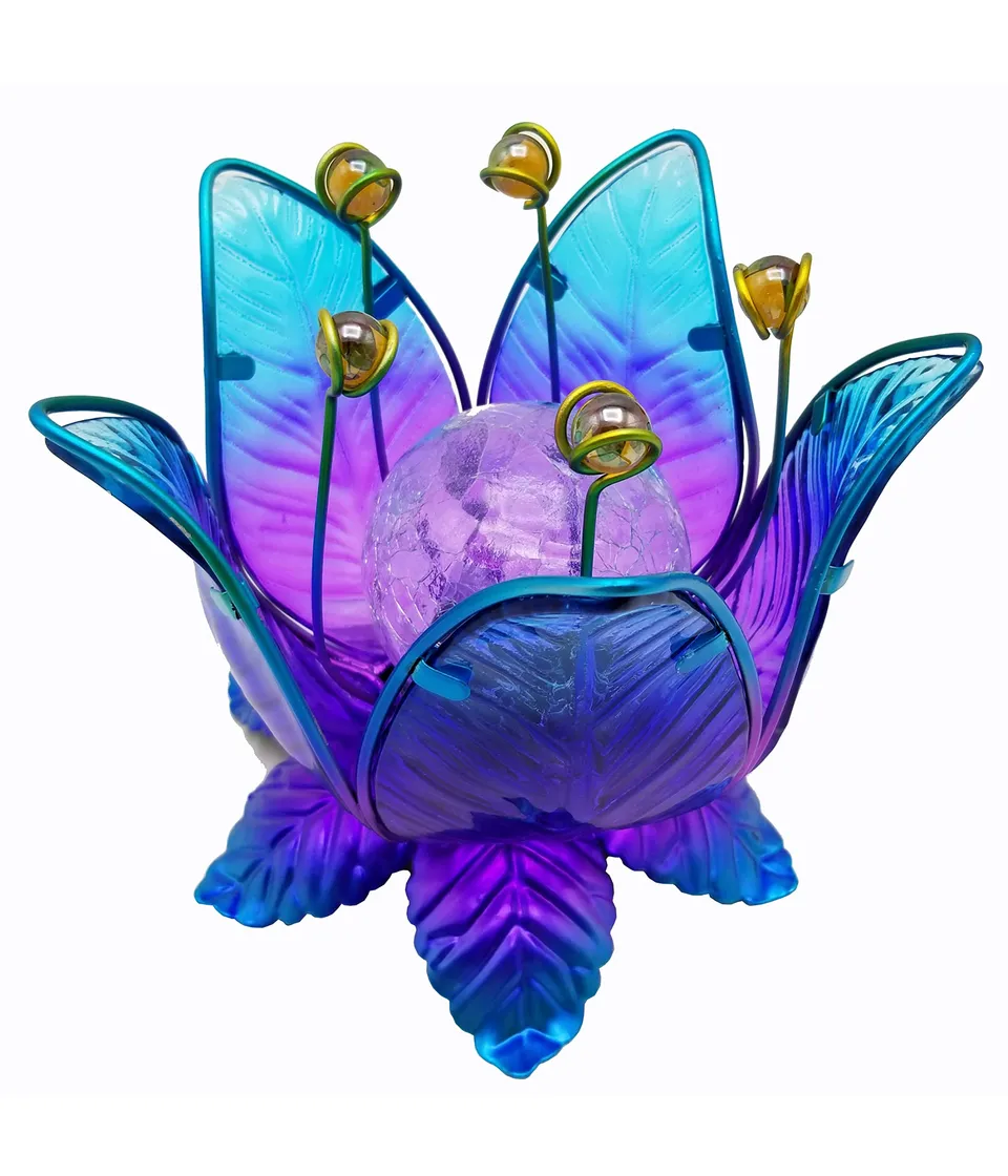 dehner-solarleuchte-lotus-gartenleuchte-blau-metall image 1