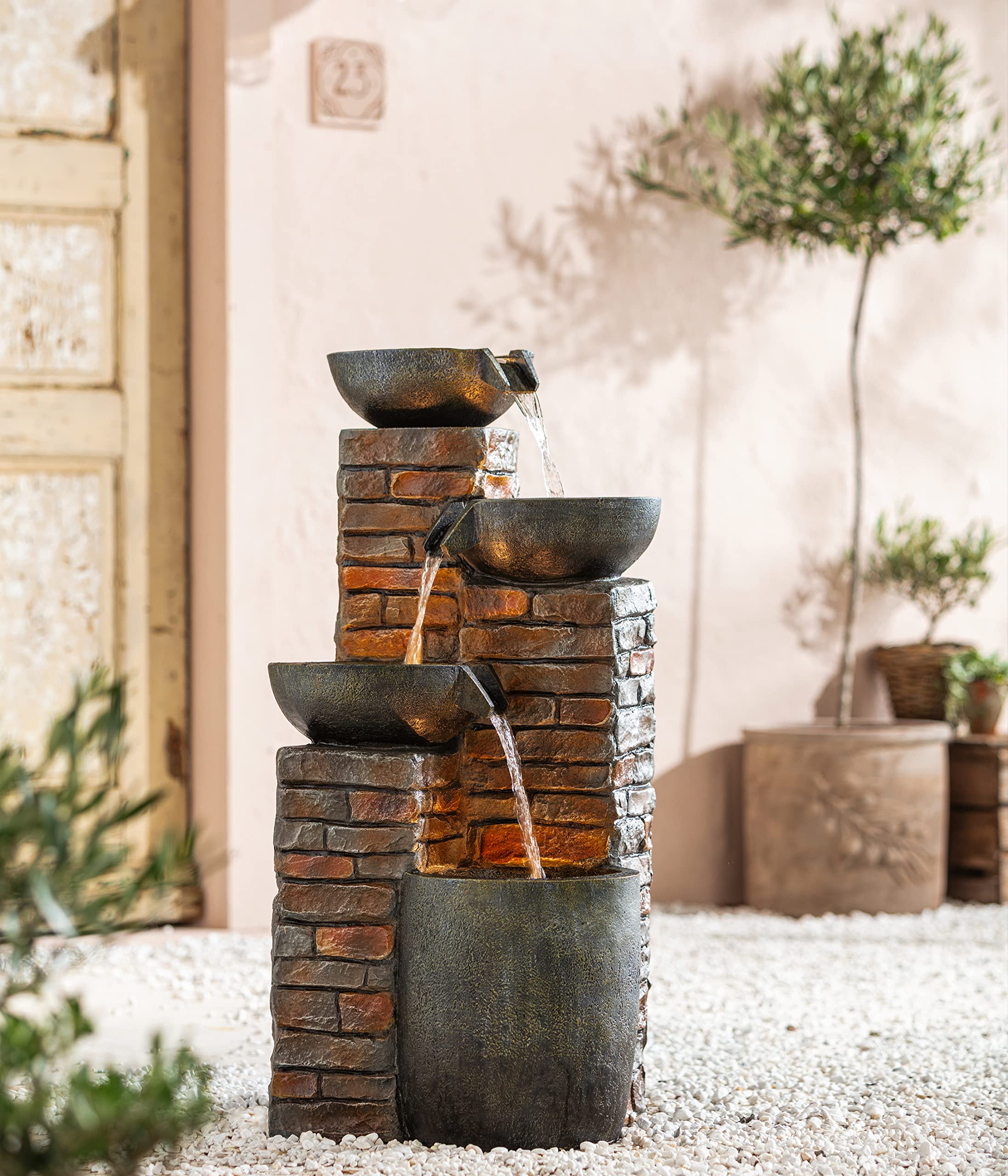 dehner-piatto-gartenbrunnen-mit-led-polyresin-grau-braun image 7