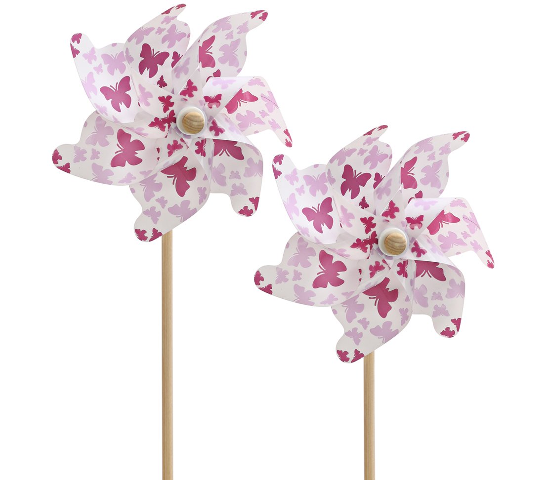 dehner-windrad-schmetterling-gartenstecker-rosa-wei-2er image 1