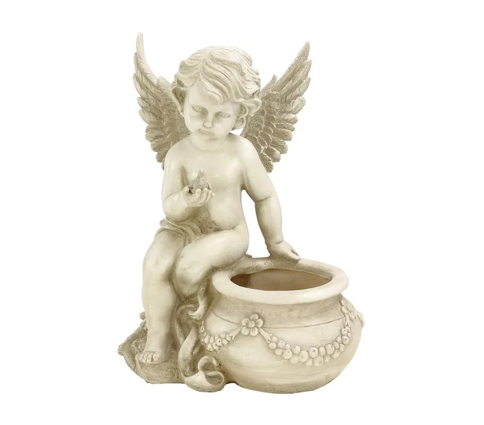 dehner-gartenfigur-engel-mit-pflanztopf-35cm-beige image 1