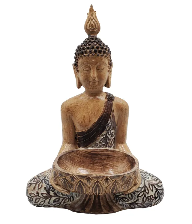 dehner-buddha-gartenfigur-mit-pflanzschale-holzoptik-41-cm image 1