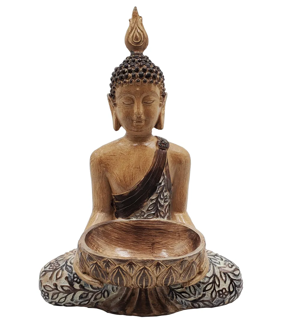 dehner-buddha-gartenfigur-mit-pflanzschale-holzoptik-41-cm image 1