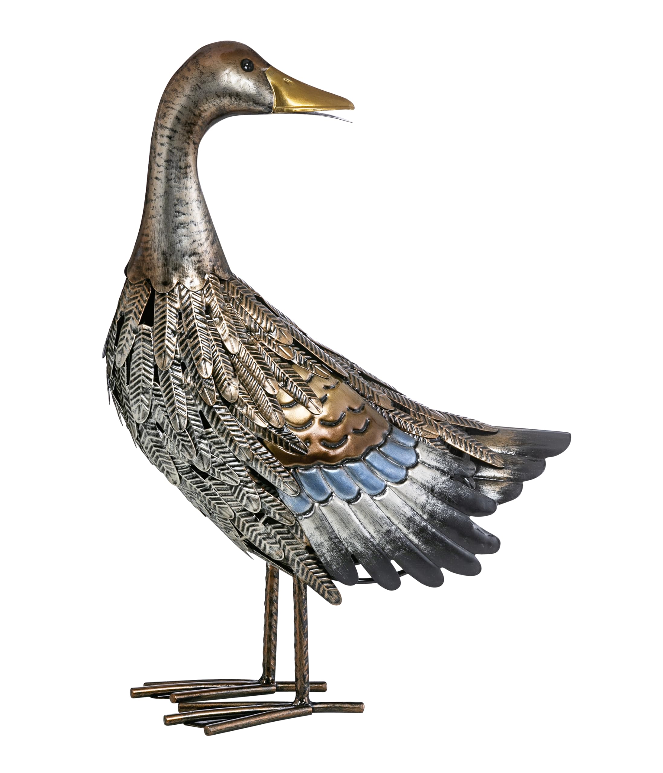 dehner-ente-dekofigur-metall-silber-braun-30x44x16 image 1