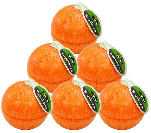 dehner-kugelkerze-8-cm-kerze-orange-6er-set-stearin-rustikal image 1